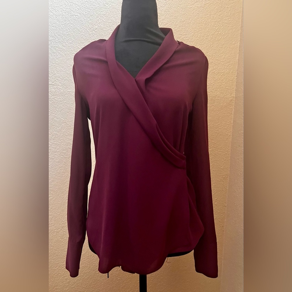 White House Black Market Burgandy Wrap Long Sleeve Top